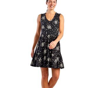 Toad&Co Marley Tiered Ruffle Dress Size Medium Black & Cream Sleeveless Pockets